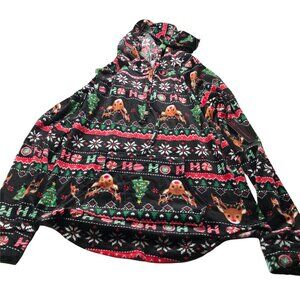 No Bo Junior's Christmas Plush Hooded Pullover Deer Ho Ho Size Med 7-9 Black New